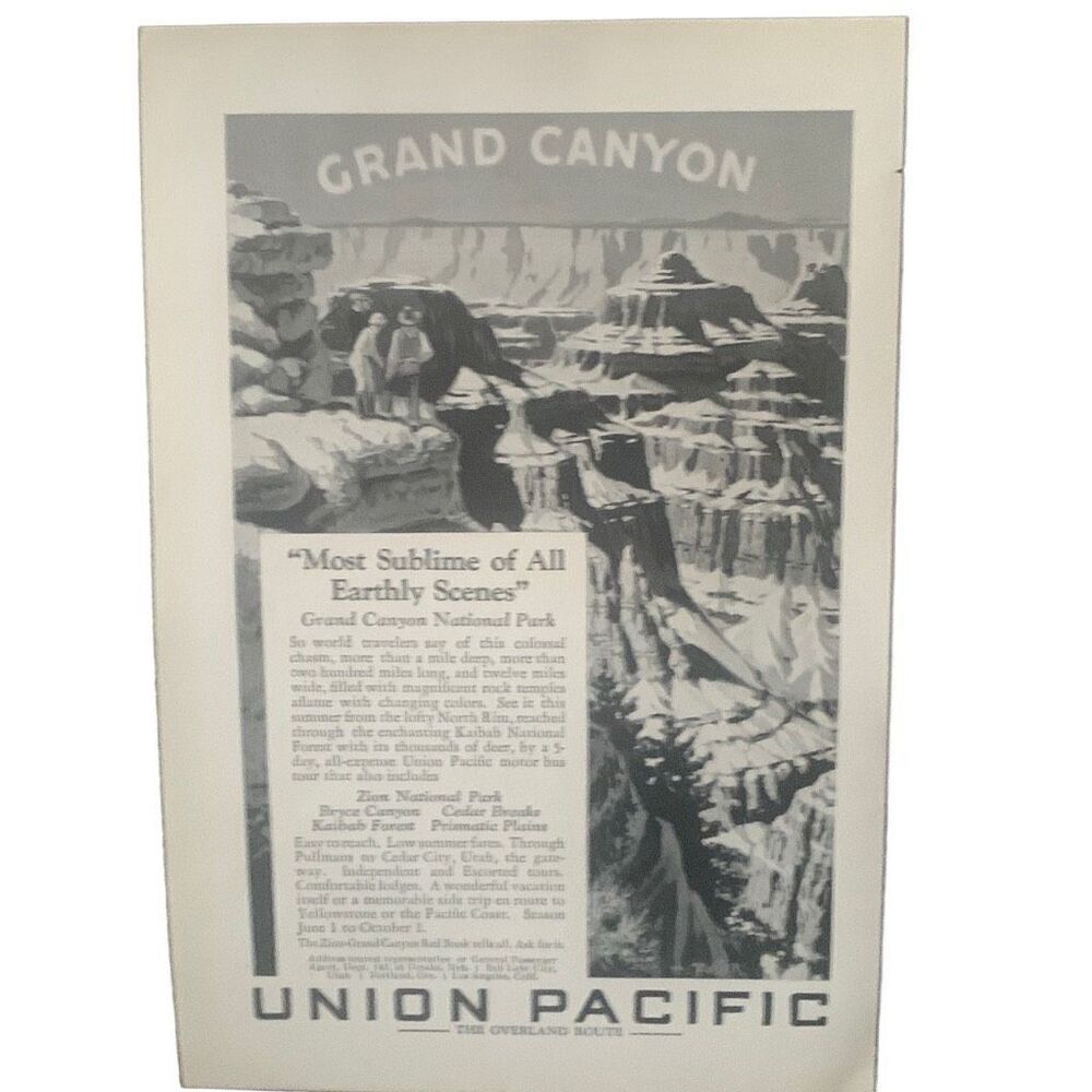 Vintage 1927 Union Pacific Grand Canyon Ad Advertisement